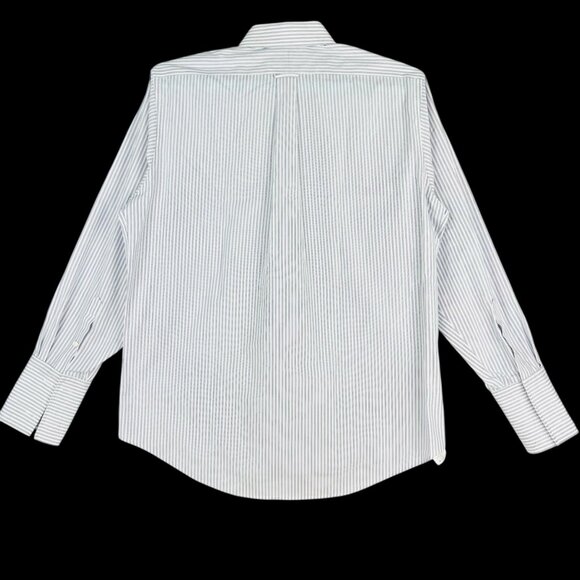 Eagle Men's Striped Button-Down White/Blue Shirt Size 16.5 34/35 French Cuff - Picture 2 of 9